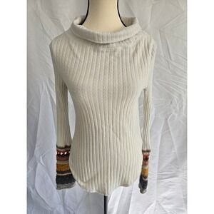 Free People Ribbed Cowl Neck Sweater Boho Striped Cuff Women's Size‎ M